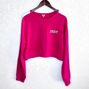Juicy Couture Pullover Sweatshirt Crop Top Hot Pink & White Long Sleeve Size L